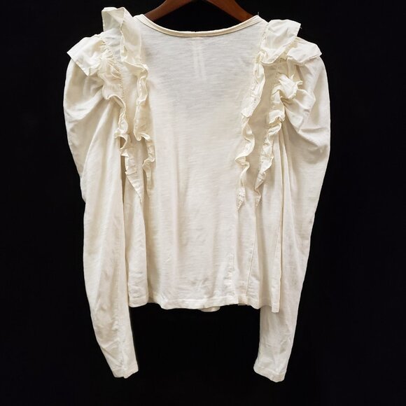 By Anthropologie Womens Ruffle Deep V Neck Top Size XS Petite Ivory Regencycore - Picture 3 of 12